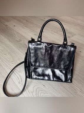 HOBO Black Patent Genuine Leather Crossbody Satchel.
